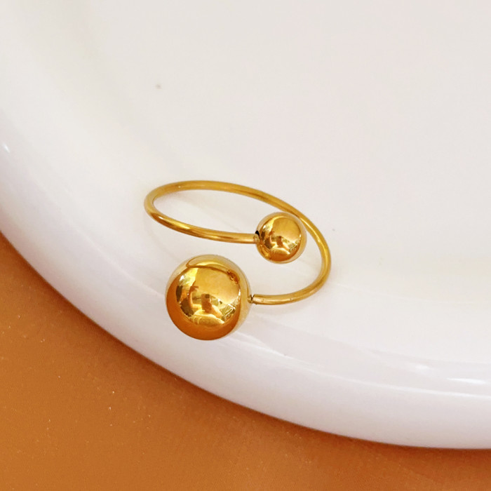 Foreign Trade Personality Large and Small Steel Bead Open Ring Tail Ring Titanium Steel Material 18K Gold Plated Non-...