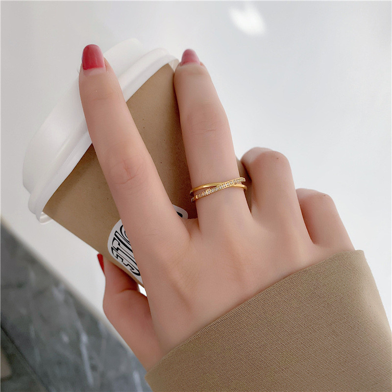 Cross-Border Hot-Selling Ring Cross Design Micro-Inlaid Line Index Finger Ring Fashion Style Titanium Steel Ring Light Luxury High-End Ring