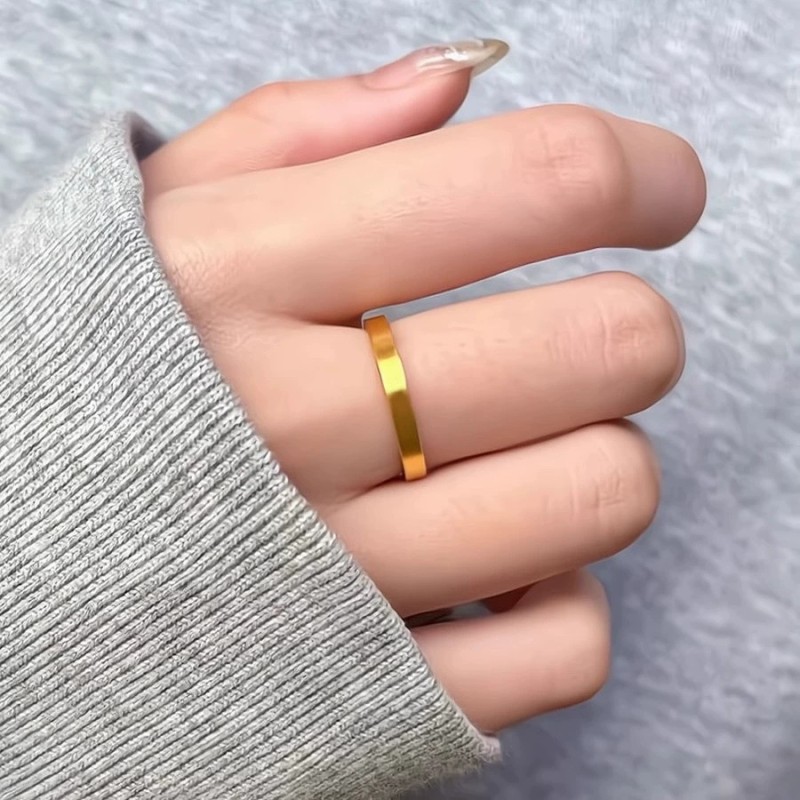 2.5mm Ancient Craft Inherited Plain Gold Ring for Men and Women, Niche Fashion Personality Titanium Steel Index Finger Ring, Internet Celebrity Style, Simple Design