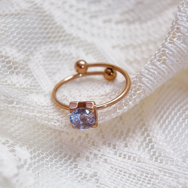 Rose Gold Four-Prong Shiny Round Zircon Ring Simple Luxury High-End Feel Gold Ring Adjustable Luxury Inlay