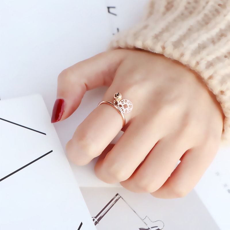 Bell Copper Coin Titanium Steel Rose Gold Ring Women Tail Ring Light Luxury Fashion High-end Ethnic Style Jewelry New Ring