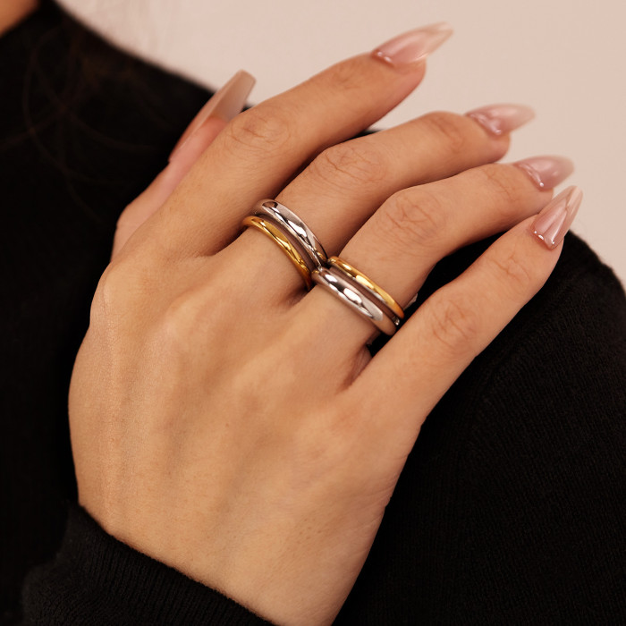 Unique Ring for Women Stainless Steel Niche Fashion Versatile Color Block Titanium Steel Ring Wholesale
