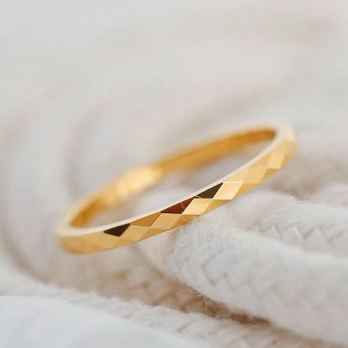 2mm Diamond Pattern New Titanium Steel Non-Fading Ring Ins High-End Feel Internet Celebrity Gold Pattern Cut Surface Jewelry