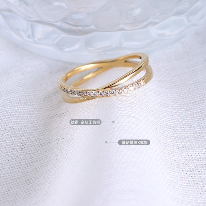 Hot-Selling Ring Cross Design Micro-Inlaid Line Index Finger Ring Fashion Style Titanium Steel Ring Light Luxury High...
