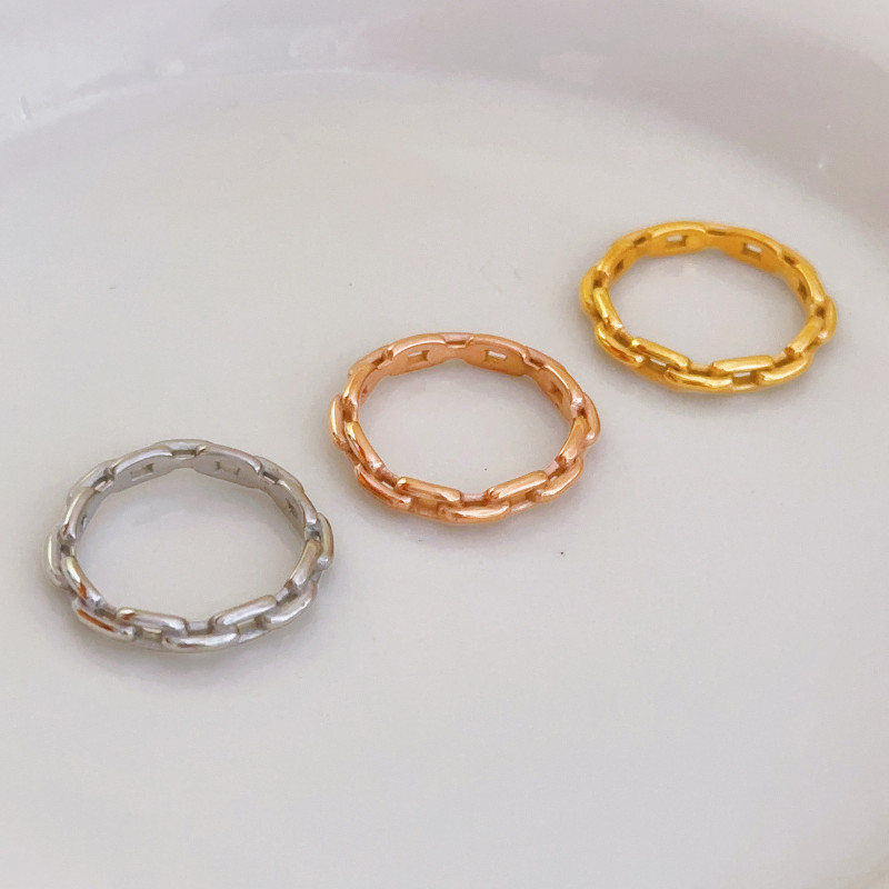 Titanium Steel Chain Hollow Ring for Women, Open Ring, Non-Fading Jewelry Accessory, Finger Ring, High-End Feel