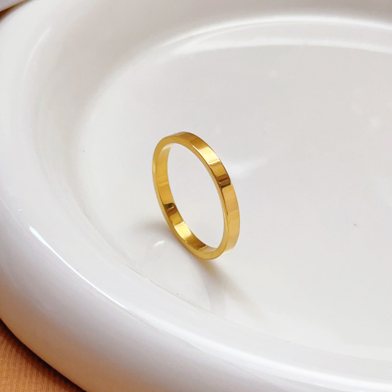 2.5mm Ancient Craft Inherited Plain Gold Ring for Men and Women, Niche Fashion Personality Titanium Steel Index Finger Ring, Internet Celebrity Style, Simple Design