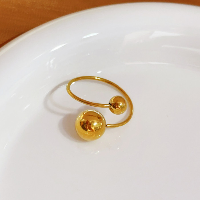 Foreign Trade Personality Large and Small Steel Bead Open Ring Tail Ring Titanium Steel Material 18K Gold Plated Non-...