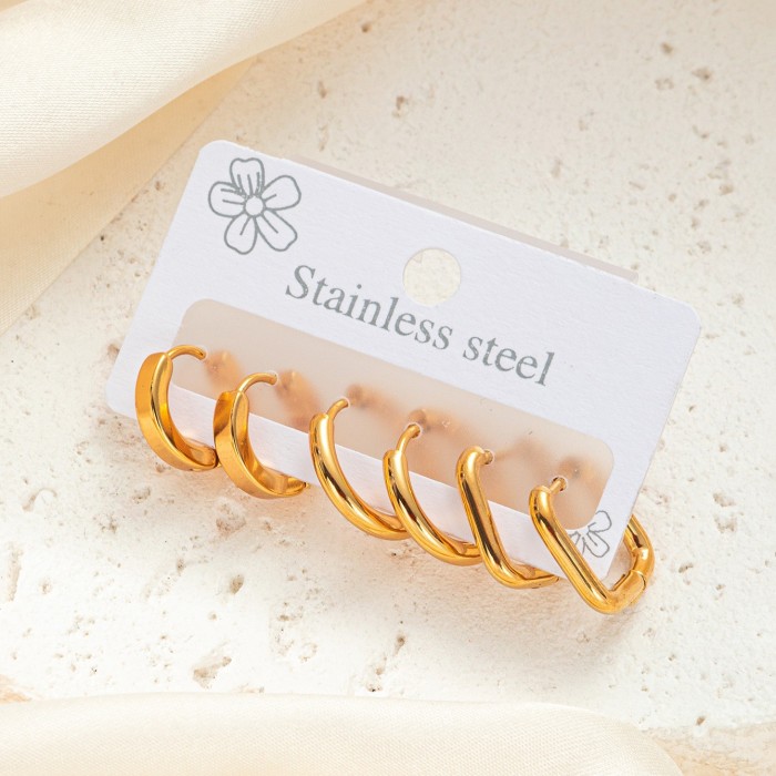 Cross-Border New Round Ring Inlaid Diamond Earrings Set Niche Temperament Versatile Stainless Steel Gold High-Value Manufacturer Wholesale
