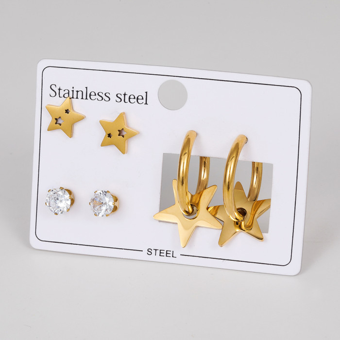 Stainless Steel Earrings Trendy Design Earrings Heart Star Moon Flower Elegant Non-Fading Titanium Steel Earrings for Women