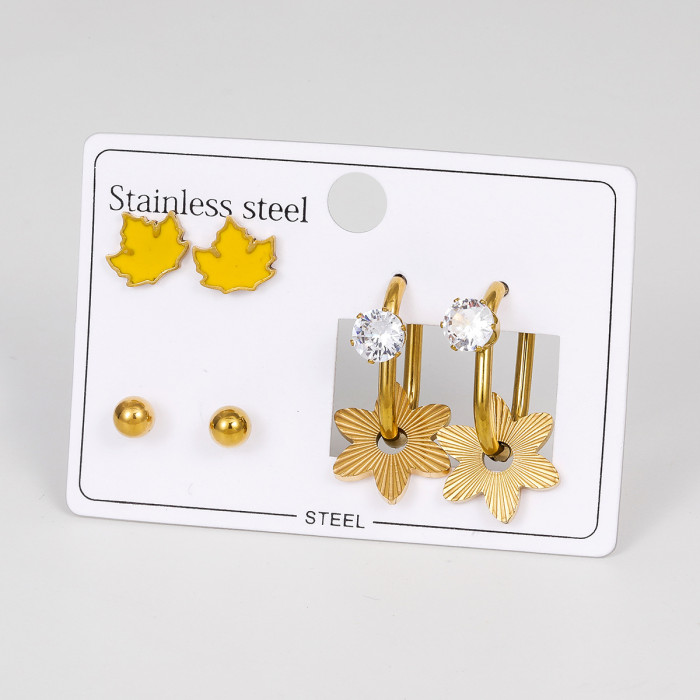 Stainless Steel Earrings Trendy Design Earrings Heart Star Moon Flower Elegant Non-Fading Titanium Steel Earrings for Women