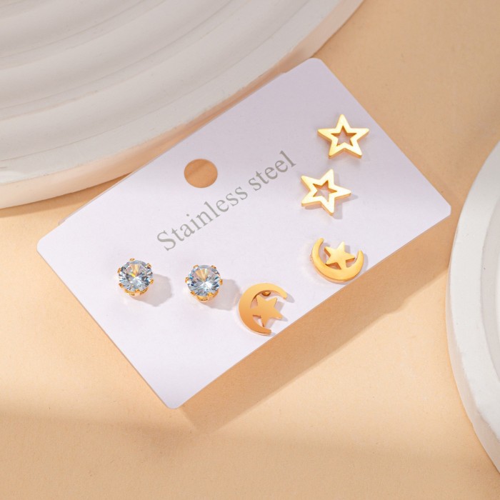 Korean Style Earrings High-end Titanium Steel Hoop Delicate Small Earrings Gold-plated Stainless Steel Earrings Non-fading Zircon Earrings
