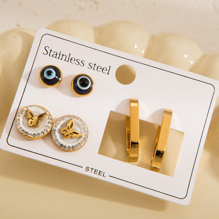 Korean Style Earrings High-end Titanium Steel Hoop Delicate Small Earrings Gold-plated Stainless Steel Earrings Non-fading Zircon Earrings