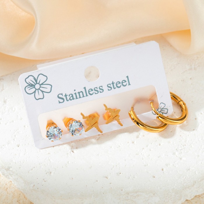 Korean Style Earrings High-end Titanium Steel Hoop Delicate Small Earrings Gold-plated Stainless Steel Earrings Non-fading Zircon Earrings