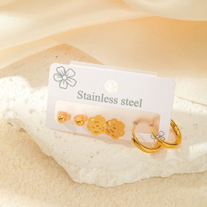 Korean Style Earrings High-end Titanium Steel Hoop Delicate Small Earrings Gold-plated Stainless Steel Earrings Non-fading Zircon Earrings