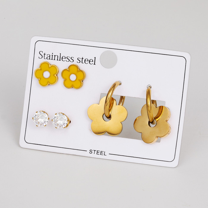 Stainless Steel Earrings Trendy Design Earrings Heart Star Moon Flower Elegant Non-Fading Titanium Steel Earrings for Women