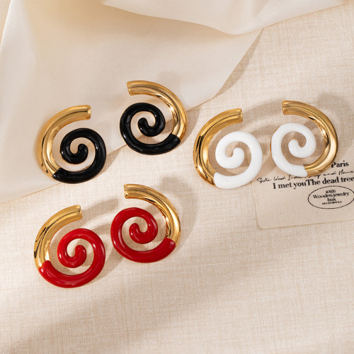 European and American Style Colorful Oil Drop Earrings Hoop Earrings Exaggerated Large Earrings Stainless Steel Studs French High-end Earrings