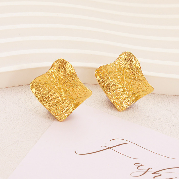 High-End Square Striped Earrings Stainless Steel Earrings Women's Light Luxury Studs Titanium Steel 18K Ear Jewelry