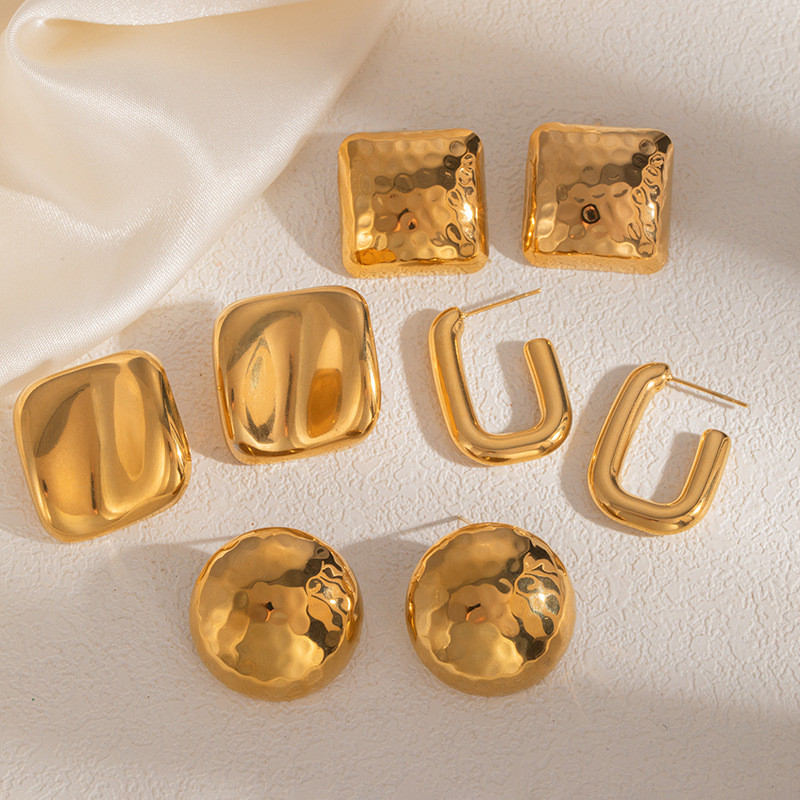 Stainless Steel Earrings Factory Custom High-Quality 18K Gold Plated Non-Fading Stud Earrings Cross-Border Ear Jewelry Round Earrings Wholesale