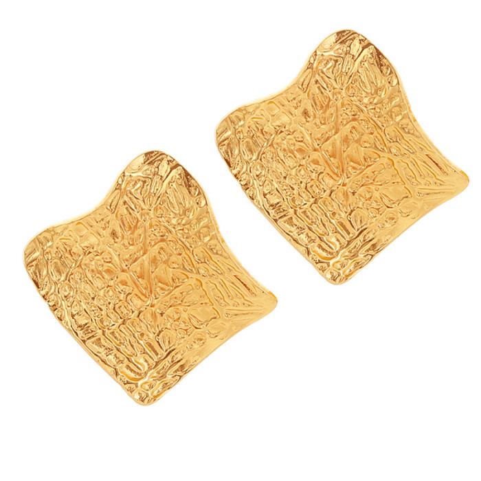 High-End Square Striped Earrings Stainless Steel Earrings Women's Light Luxury Studs Titanium Steel 18K Ear Jewelry