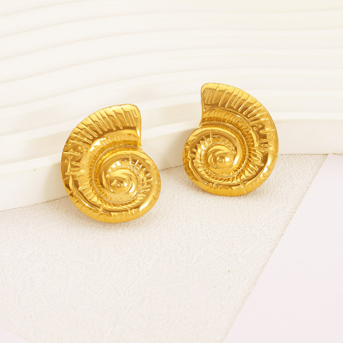 Non-Fading Titanium Steel Earrings Snail Conch Stud Earrings Stainless Steel Gold Plated Stud Earrings Vacation Style...