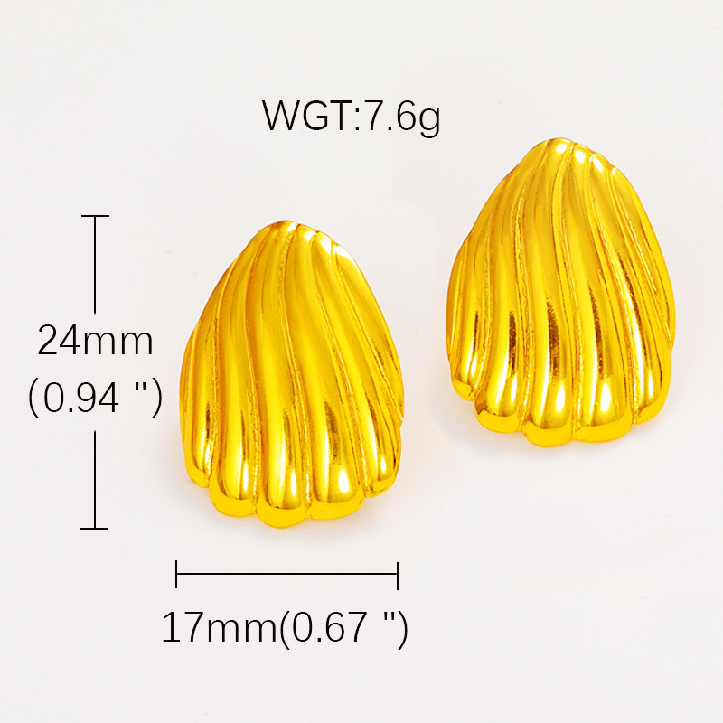 Cross-Border Retro Exaggerated Gold Stainless Steel Earrings Shell Conch Vacation Style Pearl High-End Earrings for Women