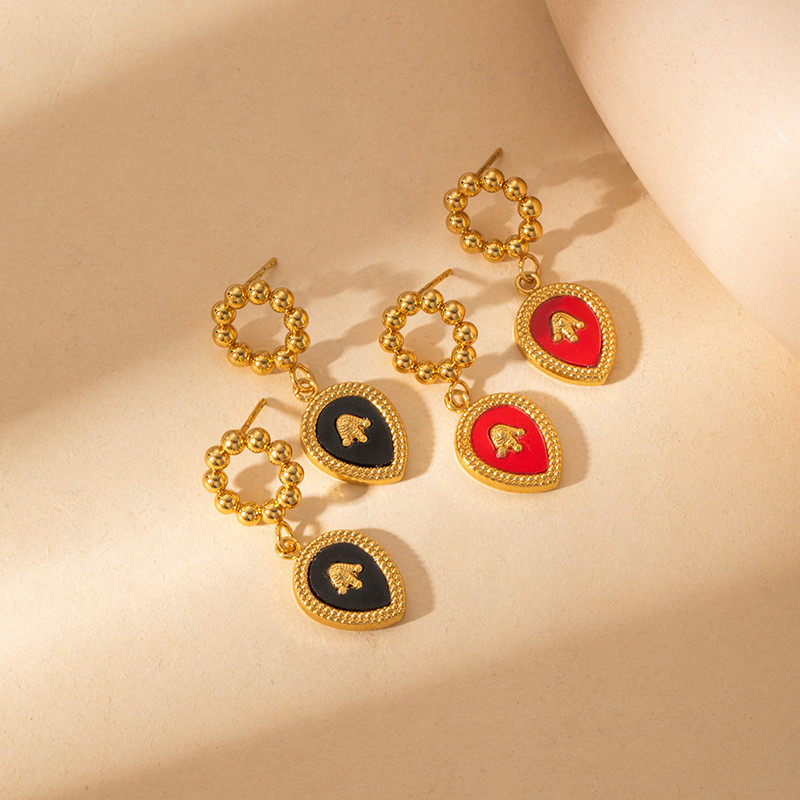 Cross-Border Light Luxury Stainless Steel Earrings Geometric Gold Steel Bead Studs Leaf Drop Earrings Titanium Steel Ear Jewelry Non-Fading Studs