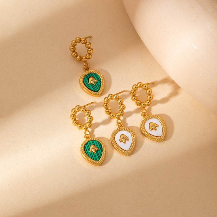 Light Luxury Stainless Steel Earrings Geometric Gold Steel Bead Studs Leaf Drop Earrings Titanium Steel Ear Jewelry N...