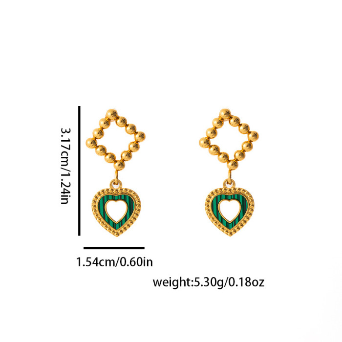 French Style Stainless Steel Earrings Round Steel Beads Heart Pendant Non-Fading Earrings Acrylic Light Luxury Vintag...