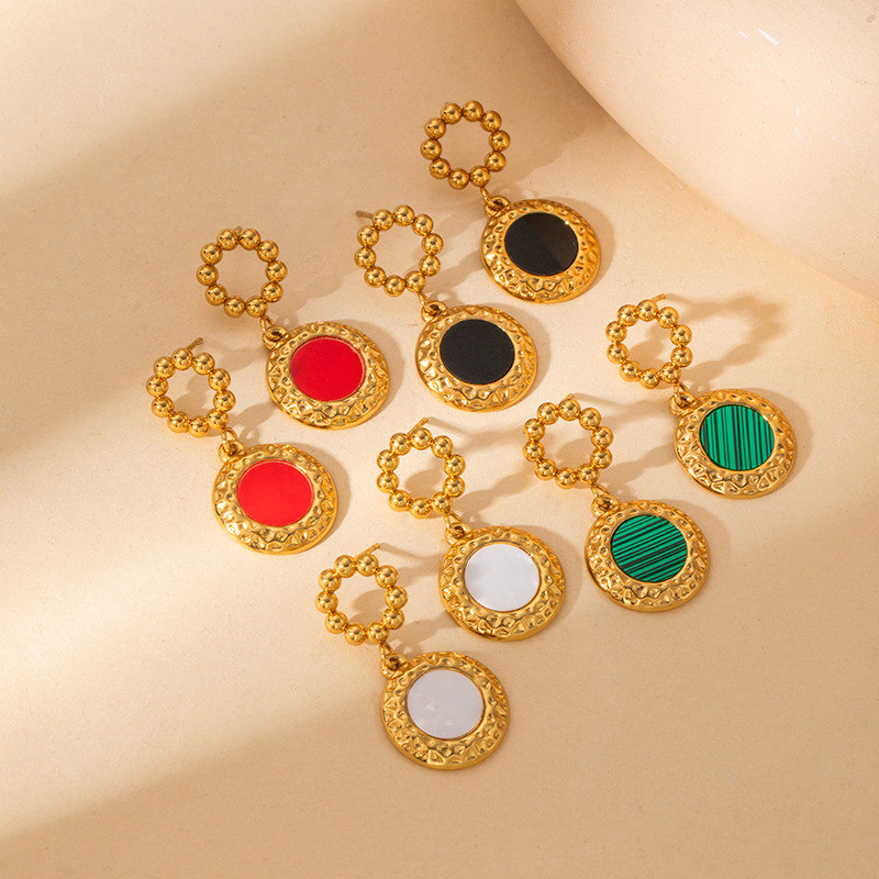 New Colorful Earrings Round Stainless Steel Earrings Acrylic Earrings Gold Steel Bead Earrings High-end Earrings