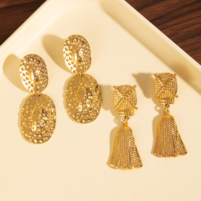 Style Earrings Stainless Steel Exaggerated Large Earrings Gold Heart Round Earrings Non-Fading Earrings Leaf Stud Ear...
