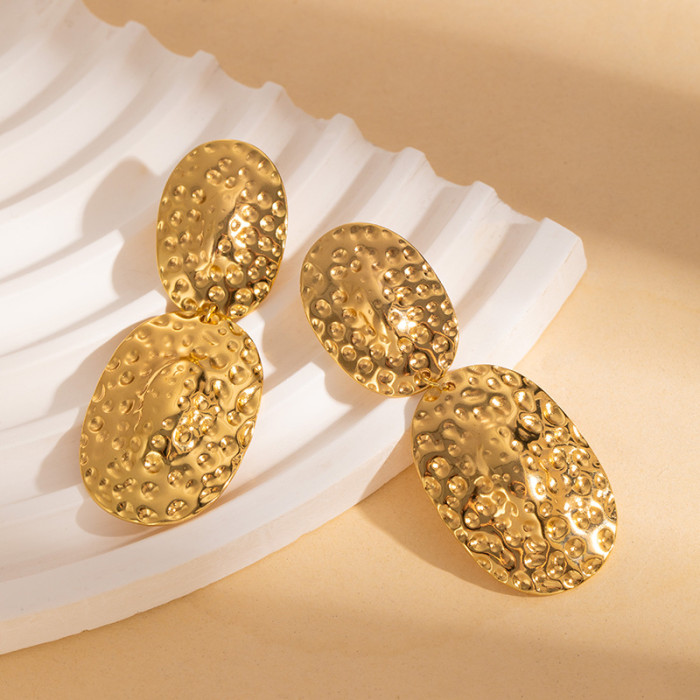 Style Earrings Stainless Steel Exaggerated Large Earrings Gold Heart Round Earrings Non-Fading Earrings Leaf Stud Ear...