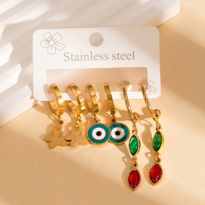Colorful Earring Set Devil's Eye Earrings Colorful Zircon Studs Windmill Tassel Earrings Asymmetric Earrings