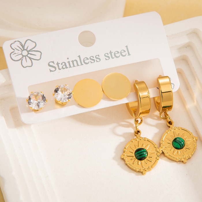 New Stainless Steel Earring Set Three-Dimensional Butterfly Earrings Roman Numeral Earrings Gold-Plated Zircon Heart Earrings for Women