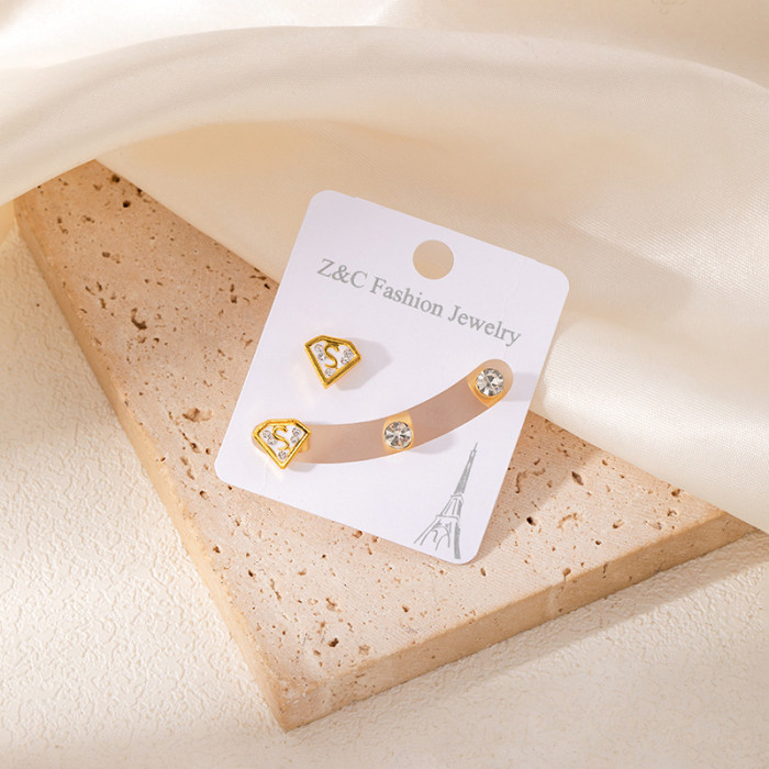 New Stainless Steel Earring Set Three-Dimensional Butterfly Earrings Roman Numeral Earrings Gold-Plated Zircon Heart Earrings for Women