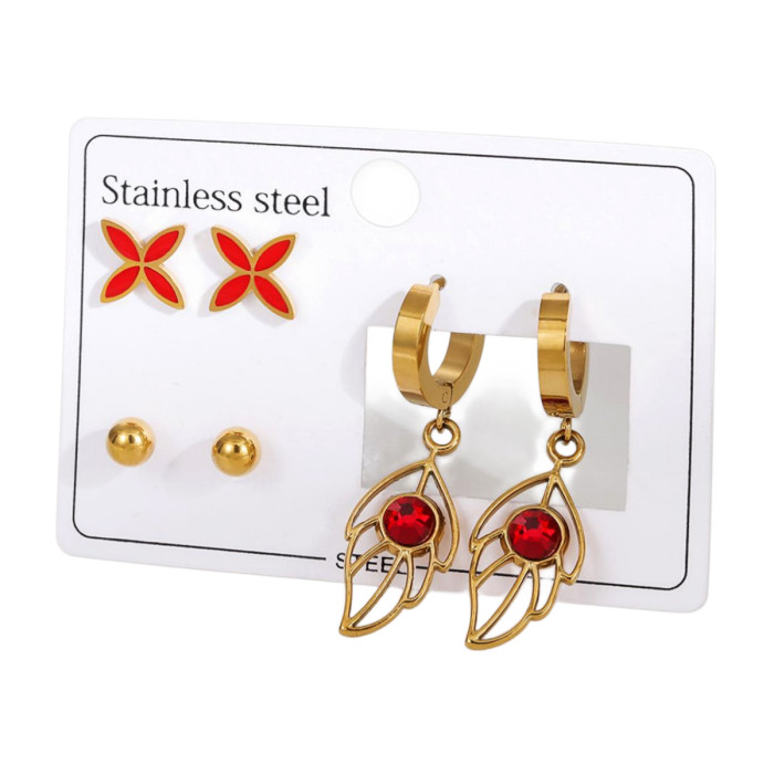 Titanium Steel Earrings Light Luxury High-end Feel Stainless Steel Stud Earrings Niche Earrings with Inlaid Diamonds Heart Oil Drop Four-leaf Clover Earrings for Women