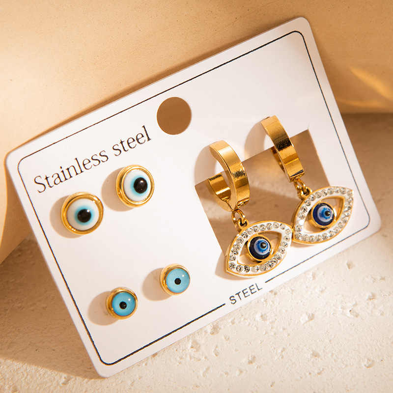 New Stainless Steel Earring Set Three-Dimensional Butterfly Earrings Roman Numeral Earrings Gold-Plated Zircon Heart Earrings for Women