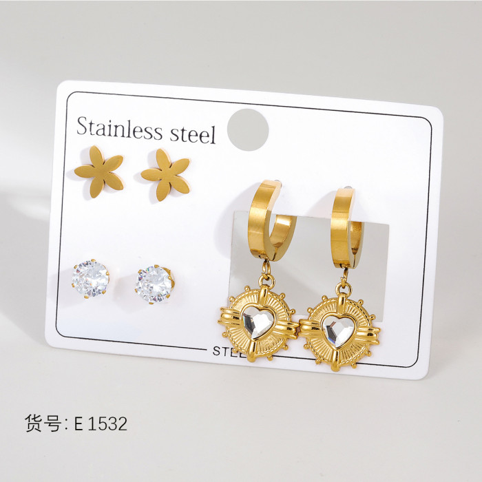 Titanium Steel Earrings Light Luxury High-end Feel Stainless Steel Stud Earrings Niche Earrings with Inlaid Diamonds Heart Oil Drop Four-leaf Clover Earrings for Women