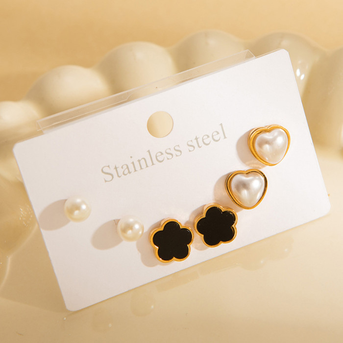 New Stainless Steel Earring Set Three-Dimensional Butterfly Earrings Roman Numeral Earrings Gold-Plated Zircon Heart Earrings for Women