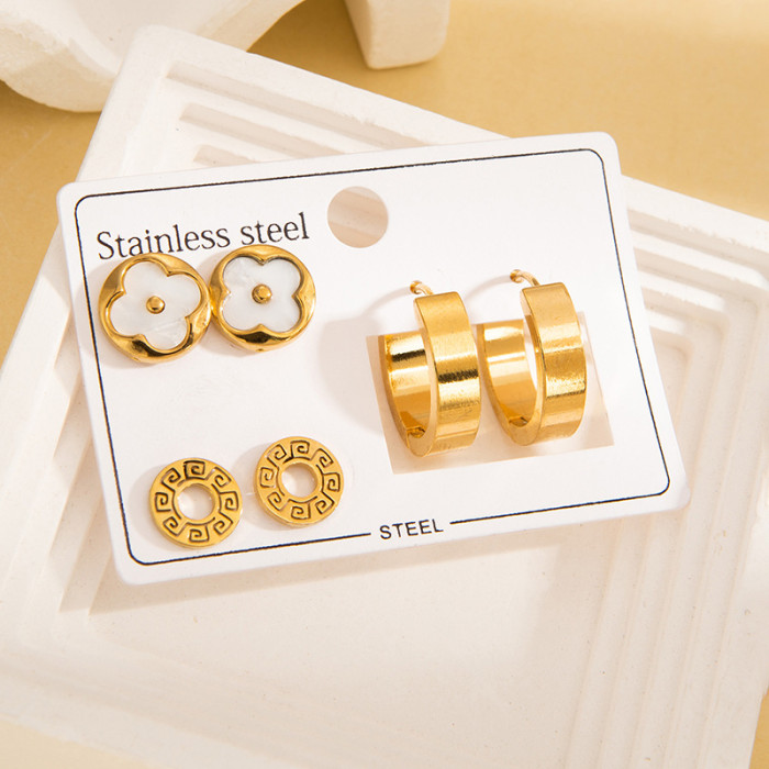 New Stainless Steel Earring Set Three-Dimensional Butterfly Earrings Roman Numeral Earrings Gold-Plated Zircon Heart Earrings for Women