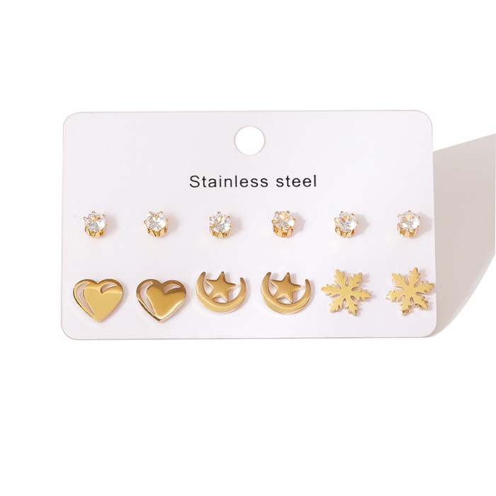 Stainless Steel Small Earrings Zircon Heart Earrings Shower Safe Non-Fading Earrings Butterfly Cross Earrings Titanium Steel Studs