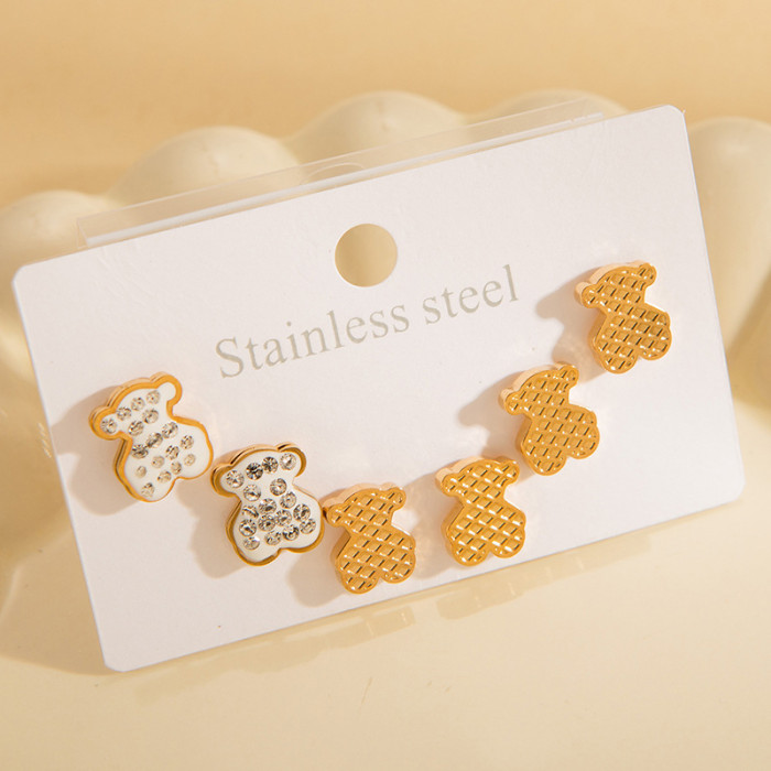 New Stainless Steel Earring Set Three-Dimensional Butterfly Earrings Roman Numeral Earrings Gold-Plated Zircon Heart Earrings for Women