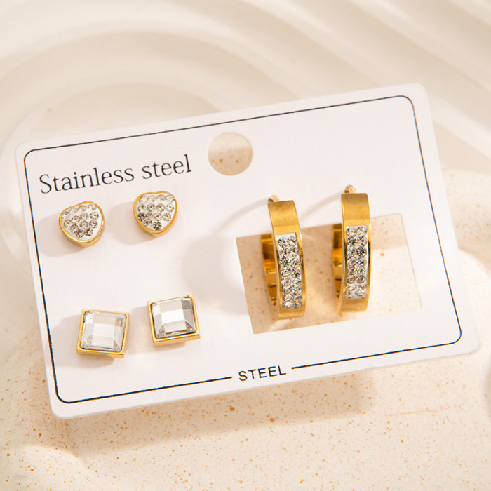 New Stainless Steel Earring Set Three-Dimensional Butterfly Earrings Roman Numeral Earrings Gold-Plated Zircon Heart Earrings for Women