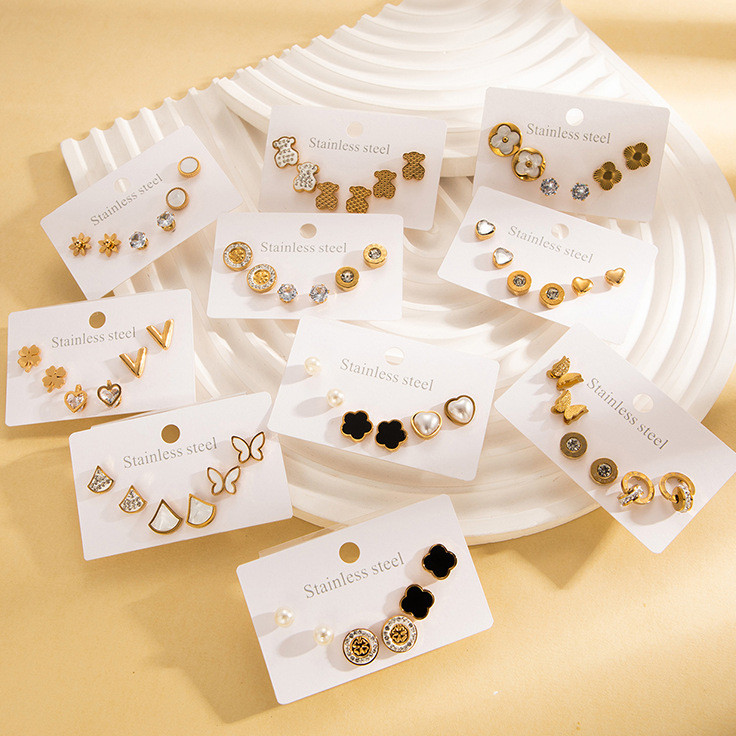 Cross-Border Titanium Steel Earrings High-End Stud Earrings Heart Star Bowknot Multiple Styles Stud Earrings Niche Stainless Steel Ear Jewelry