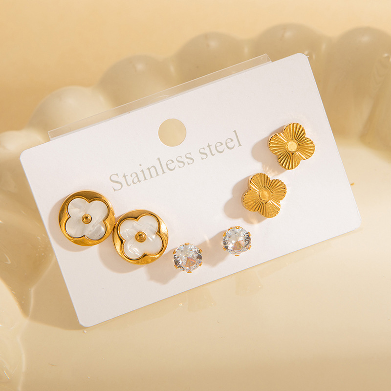 New Stainless Steel Earring Set Three-Dimensional Butterfly Earrings Roman Numeral Earrings Gold-Plated Zircon Heart Earrings for Women