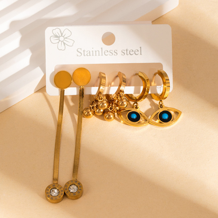 Colorful Earring Set Devil's Eye Earrings Colorful Zircon Studs Windmill Tassel Earrings Asymmetric Earrings