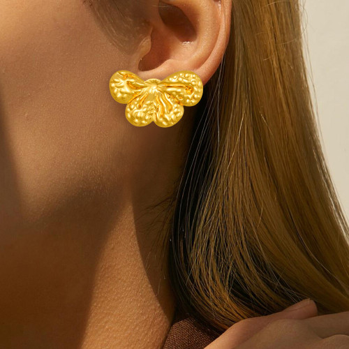 European and American Simple Petal Geometric Earrings Female Stainless Steel Frosty Style Stud Earrings Niche Temperament Wild Design Sense Earrings