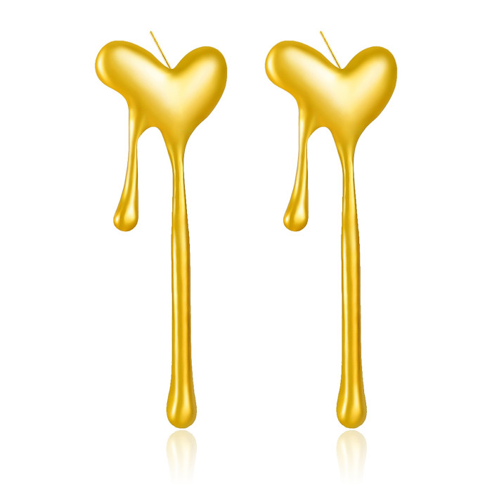 Internet Celebrity INS Simple Style Asymmetric Lava Heart Earrings Fashionable Liquid Heart Stainless Steel Earrings Trendy