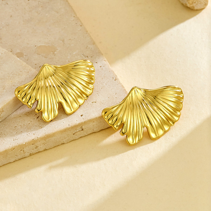 New NS Internet Celebrity Style Trendy Earrings Irregular Maple Leaf Stainless Steel Studs Fashionable Unique Niche Gold
