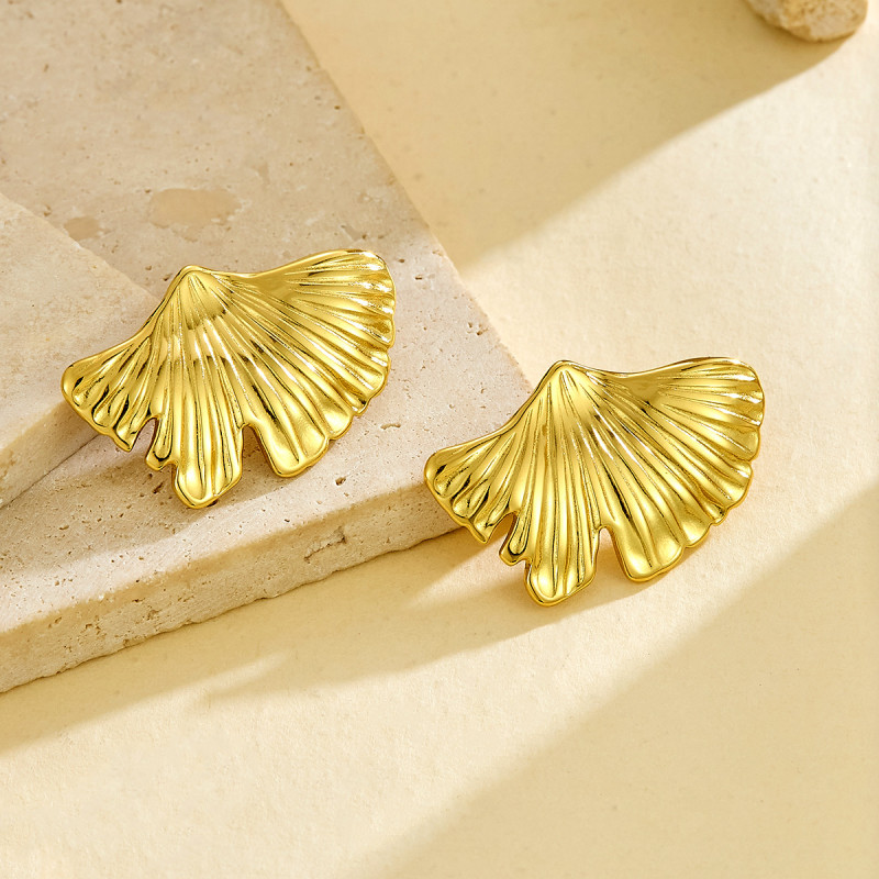 New NS Internet Celebrity Style Trendy Earrings Irregular Maple Leaf Stainless Steel Studs Fashionable Unique Niche Gold