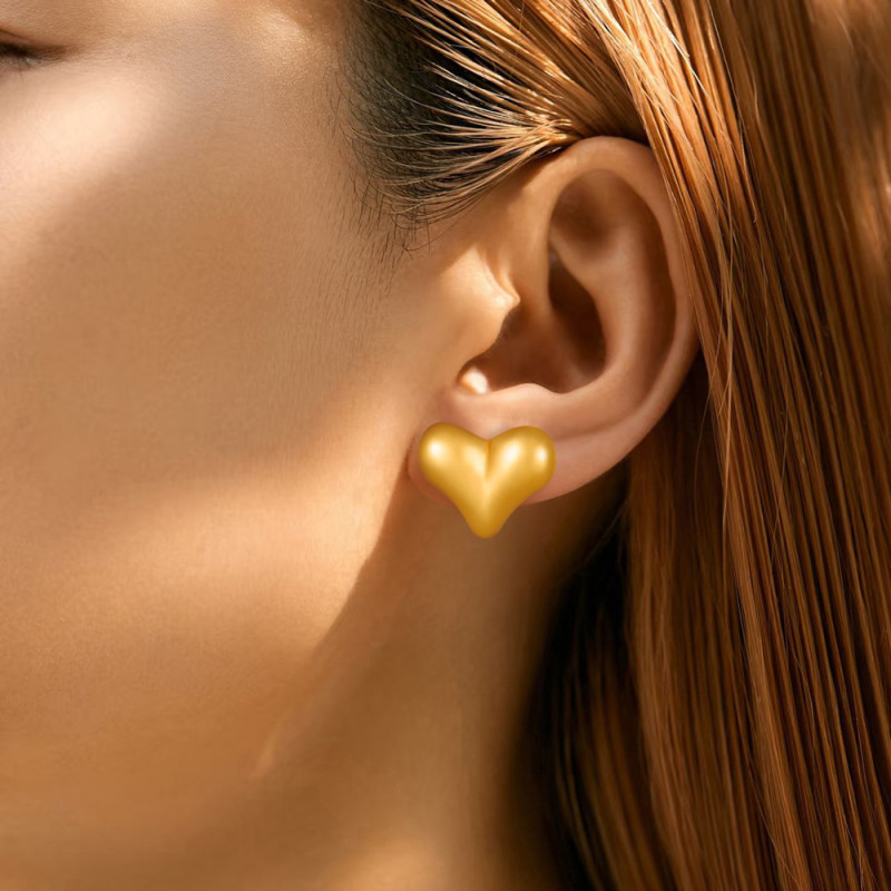 European and American Cross-Border INS Geometric Heart Stud Earrings Titanium Steel 18K Gold Plated Earrings Summer Versatile Fashion Light Luxury Earrings